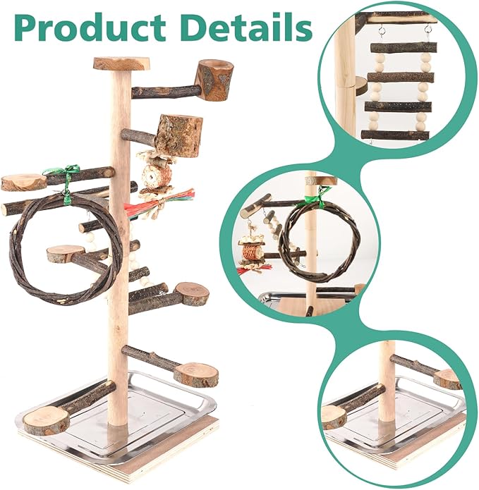 HOSUKKO Bird Playground Parrots Play Stand Wood Perches Stand, Bird Gym Playpen - Image 5
