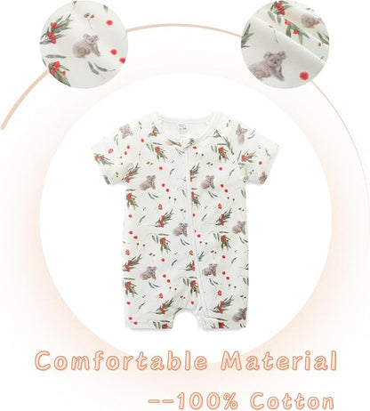 Unisex Summer Trendy 2-Pack Rompers Short Sleeve Zipped Bodysuit Infant Cotton - Image 3