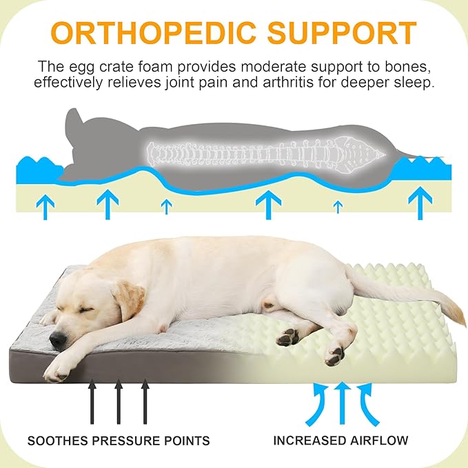 KSIIA Orthopedic Dog Bed, Waterproof, 41 x 27 Inch, Deluxe Plush, Removable - Image 2