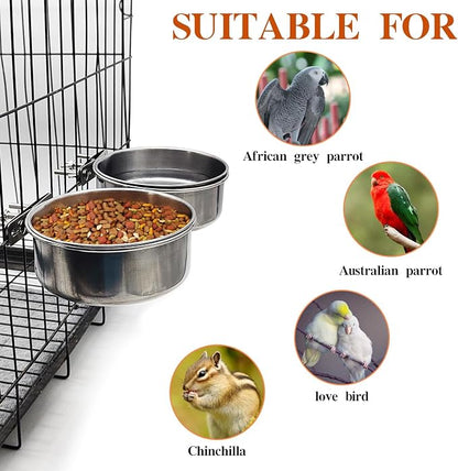 PINVNBY 2pcs Stainless Steel Bird Bowl Feeding Dish Cups - Image 6