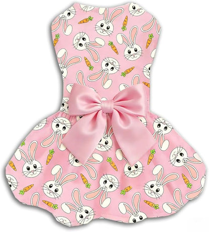 Easter Dog Dress with Pink Bunny Print, Cute Spring Pet Skirt by PohshidoPet