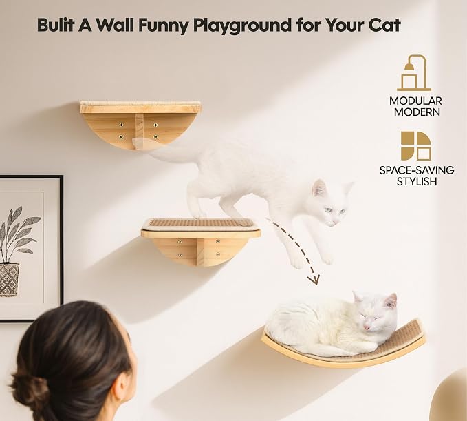 Curved Cat Wall Hammock with Scratchable Sisal Pad, Large Floating Cat Shelf - Image 5