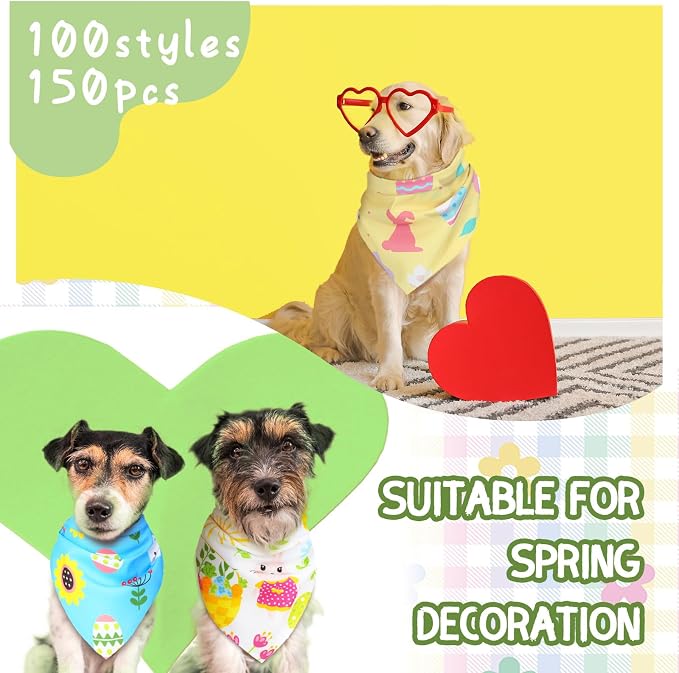 150 Pcs Easter Dog Bandanas Bulk Pet Bibs Colorful Triangle Scarf Pet Bandanas - Image 4