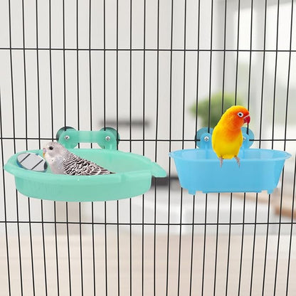 Wontee Bird Bath Box with Mirror Portable Parrot Hanging Bathroom Bathing Tub - Image 5