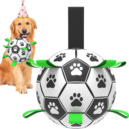 Dog Soccer Ball Toys with Straps, Puppy Birthday Gifts, Dogs Tug Toy, Water Toy by Amasiver