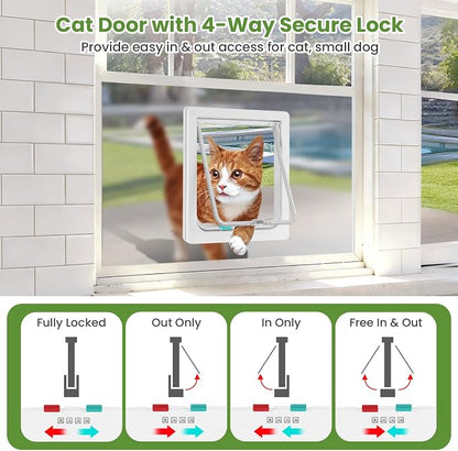 Cat Door for Window, 4 Locking Modes for Safety Cat Window Door, Fits 14"-24" - Image 6