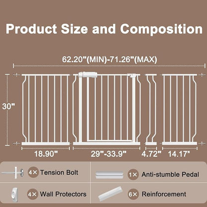 WAOWAO Baby Gate 62.20-71.26" Extra Wide Pressure Mounted Walk Through Swing - Image 6