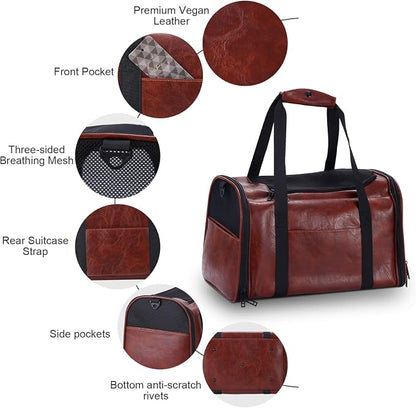 Fashion Leather Dog Carrier Cat Carrier Airline Approved Pet Carrier - Image 4