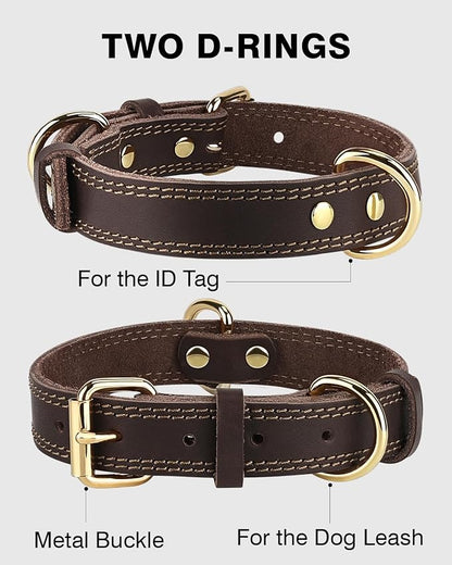 Joytale Leather Dog Collar for Medium Dogs, Genuine Thick Solid Leather - Image 3