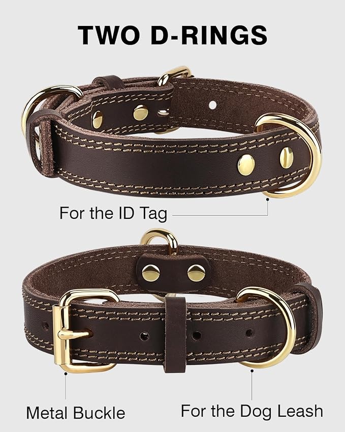 Joytale Leather Dog Collar for Small Dogs, Genuine Solid Sturdy Leather for - Image 3
