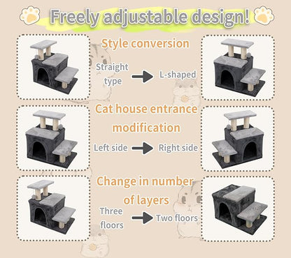 3-in-1 Pet Stairs for Cats for High Bed, Adjustable Dog Steps, Modular 3-Tier - Image 4