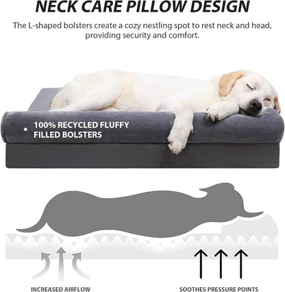 KSIIA Orthopedic Dog Bed Waterproof Flannel Bolster Couch - Image 2