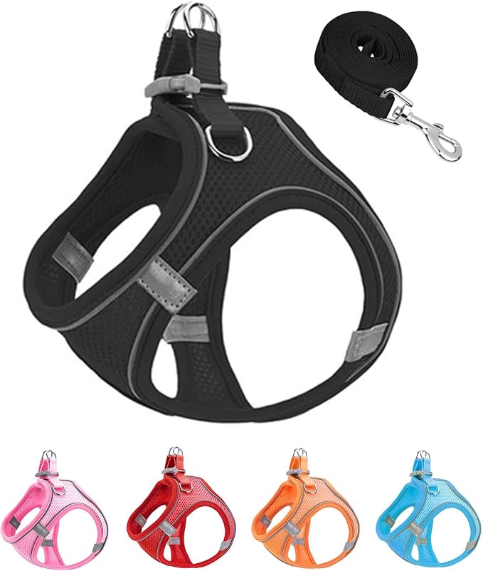L Black Soft Mesh Dog Harness and Leash Set, No Escape Puppy Harnesses by Unknown