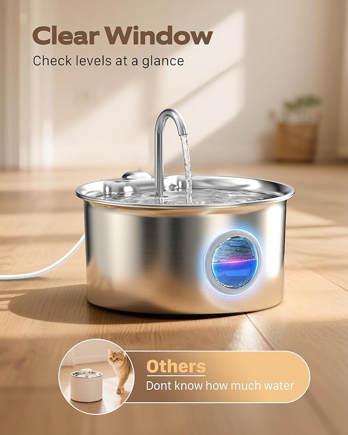 Stainless Steel Cat Water Fountain: Cat Fountain - 88oz/2.6L Pet Water Fountain - Image 5