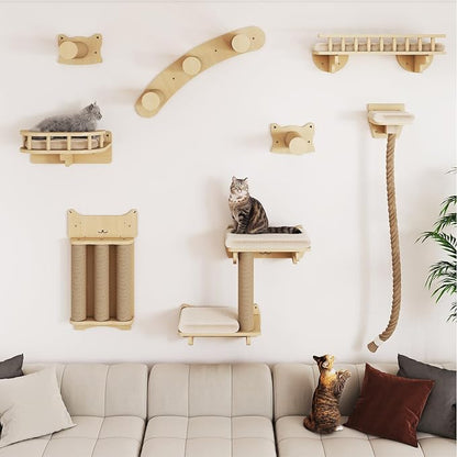 BYBYME Cat Climbing Wall Set Made of Natural Wood, Kitten Platform, 100CM Sisal - Image 2