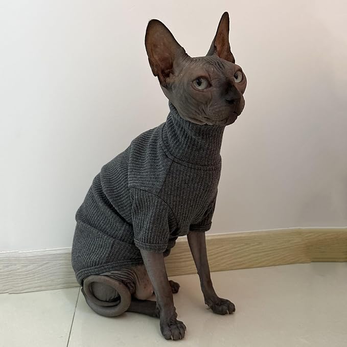Sphynx Cats Shirt Cat Turtleneck Cotton Sweater Pullover Kitten T-Shirts - Image 3