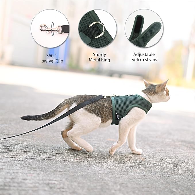 Cat Harness and Leash for Walking Escape Proof Breathable Mesh Fabric, Solid - Image 3