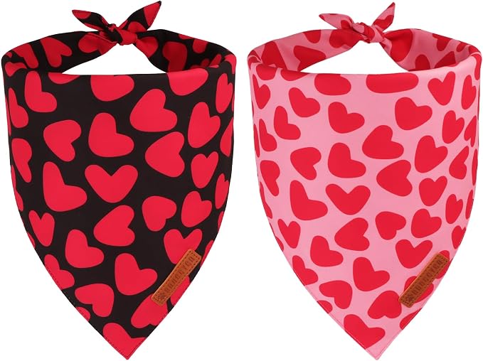 ADOGGYGO Valentine Dog Bandana 2 Pack, Reversible Red Pink Heart Puppy Scarf Bib by ADOGGYGO