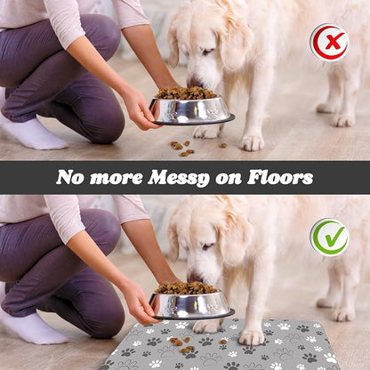 Dog Food Mat, Absorbent Water Bowl Mats Cat Pet Feeding Placemats Light Gray 12 - Image 5