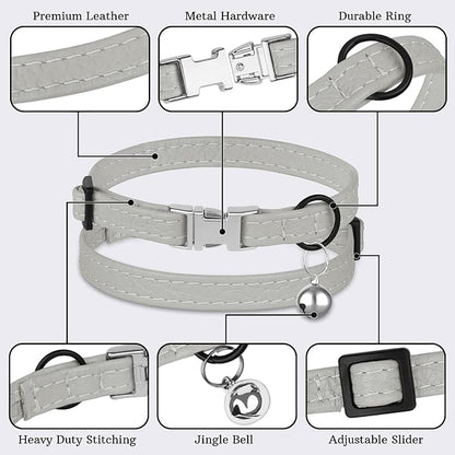 Leather Cat Collar with Buckle and Removable Bell - Image 5