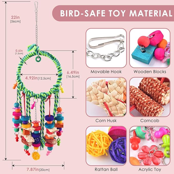 KATUMO Bird Toys 2 Pack Parrot Swings Conure Rope Rings Parakeet Perches - Image 3