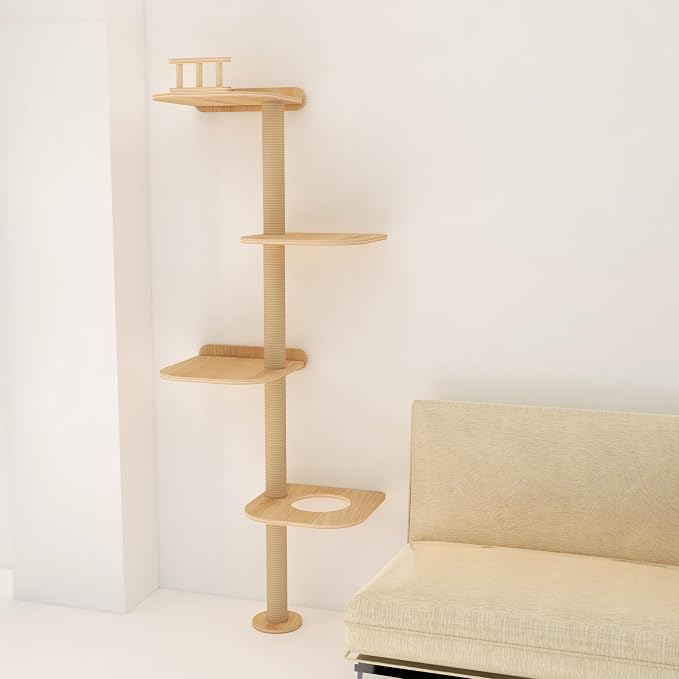 Wall-Mounted Tall Cat Tree Cat Scratching Post, Space Saving Floor to Ceiling - Image 4