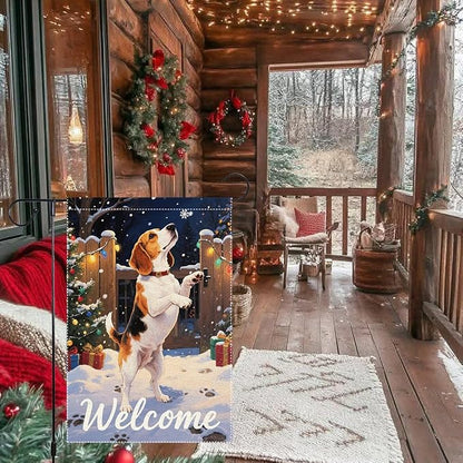 Beagle Dog Welcome Garden Flag 12x18 Inch Double Sided Christmas Burlap Yard - Image 5