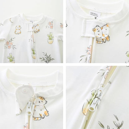 Neutral Baby Clothes Boy Girl Footed Cotton Long Sleeve Double Zipper Onesie - Image 3