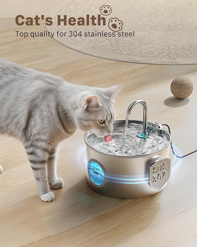 Cat Water Fountain Stainless Steel: 74oz/2.2L Cat Fountain - Image 2