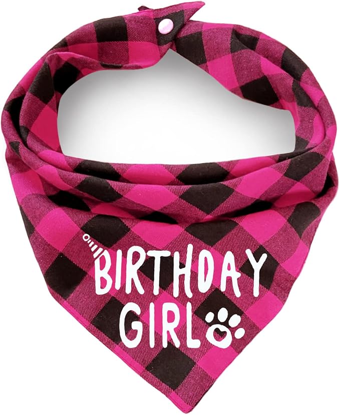 Plaid Dog Bandana with Button, Dual Layer Soft Cotton Triangle Dog Scarf by ZIRVYIR