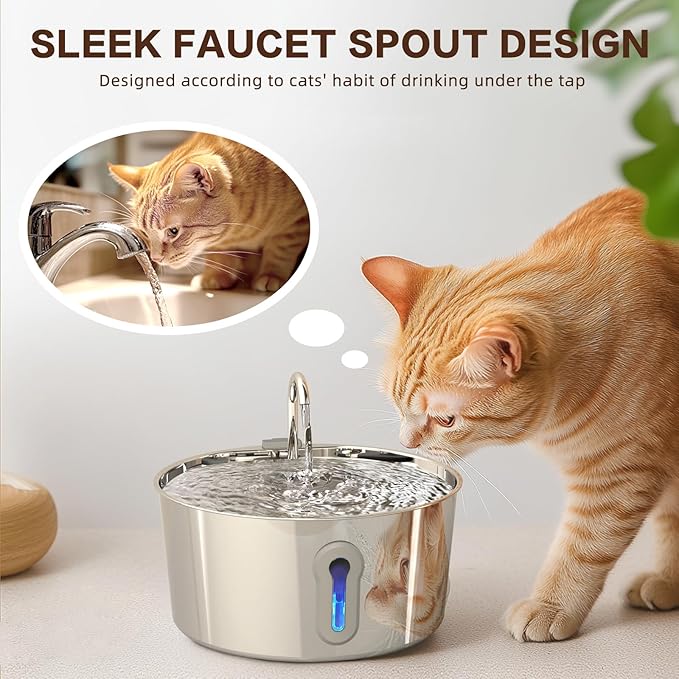 Stainless Steel Cat Water Fountain, 135oz/4L Automatic Pet Fountain Dog Water - Image 3
