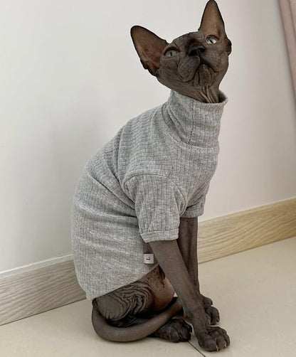 Sphynx Hairless Cats Shirt Cotton Cat Turtleneck Sweater Pullover Kitten - Image 5