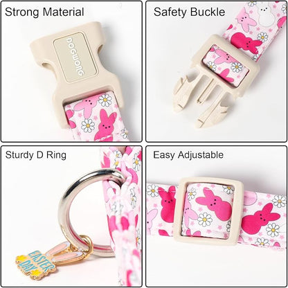 DOGWONG Easter Dog Collar, Cute Pink Easter Bunny Pet Collar Durable Holiday - Image 3
