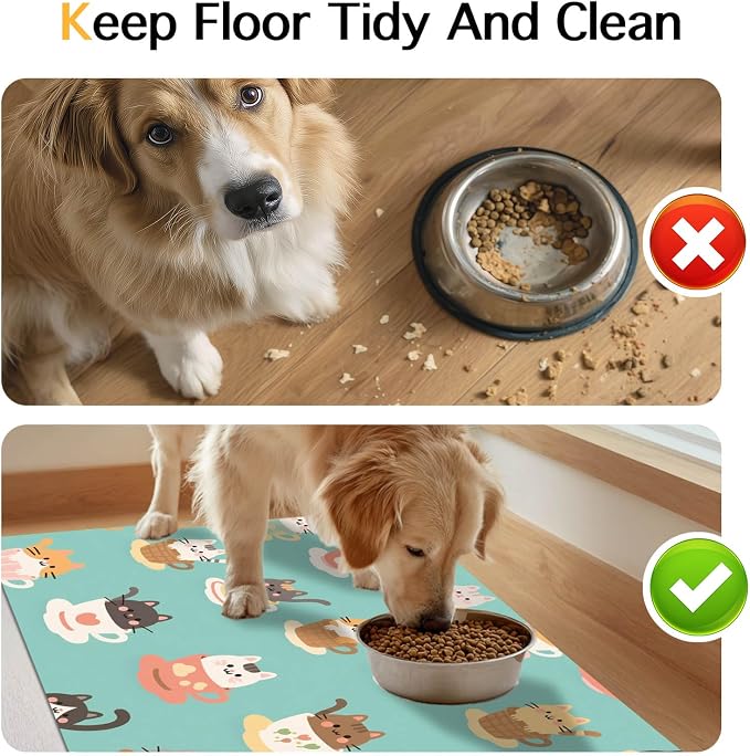 Cat Feedings Mats 20x12 inch Teacup Cat Print Pet Bowl Placemat Non Slip Mat - Image 8