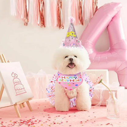 Dog Birthday Bandana with Hat and Dress Girl Set Puppy Birthday Party Supplies - Image 4