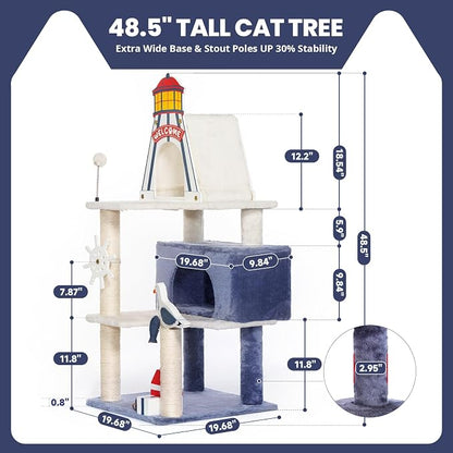 HYABi 48.5-Inch Novelty Lighthouse Seagull Wheel Buoy Cat Tree Tower Condo Bed - Image 3