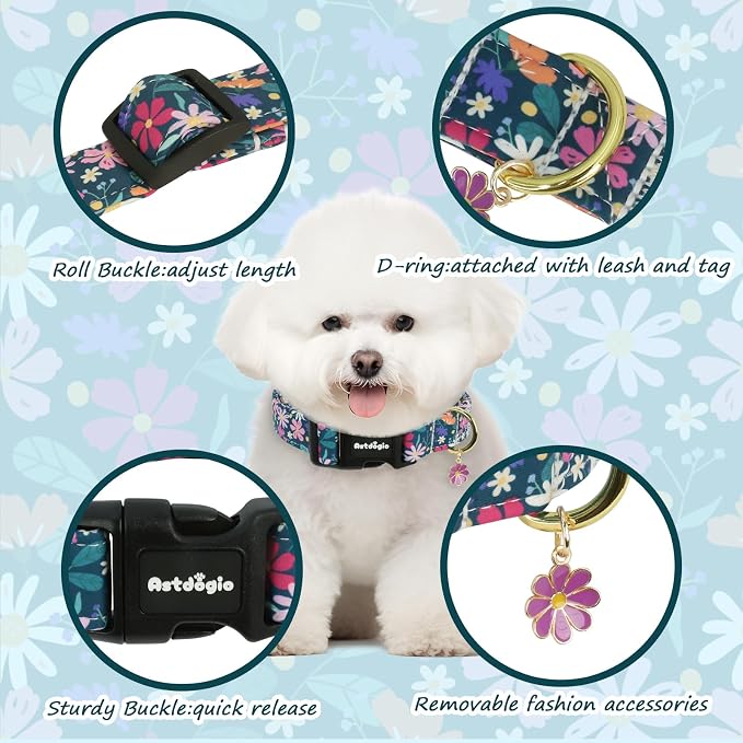 Dog Collar for Small Dogs, Spring Dark Green Dog Collars - Image 2