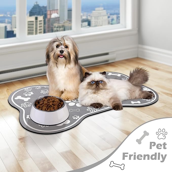 Dog Cat Food Mat, Rapid Absorbent Pet Feeding Mat, Bone Shaped Dog Placemat - Image 7