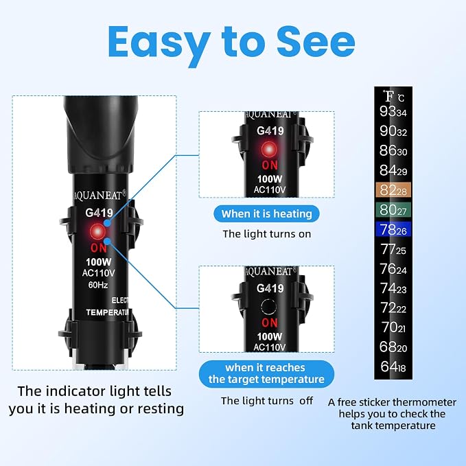 AQUANEAT Aquarium Heater, 100W Fish Tank Heater, Adjustable Submersible Water - Image 7