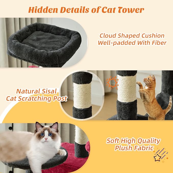 Sweetcrispy 44 Inch Cat Tree Tower, Cat Climbing Tower - Image 5