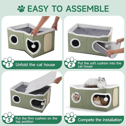 Cat Beds for Indoor Cats, Extra Wide Cat Cube House for Multi Cats, Foldable - Image 8