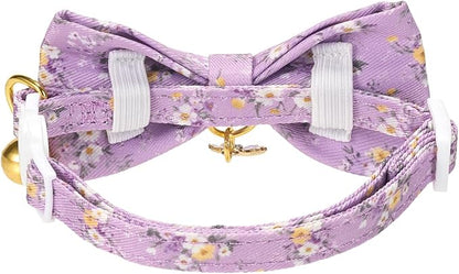 2 Pack Cat Collars, Removable Bowtie, Floral Pattern, Safety Breakaway Clasp - Image 6