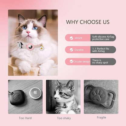 8-13in Airtag Cat Collar Lightweight and Comfortable, Bells & Flower Charm - Image 6