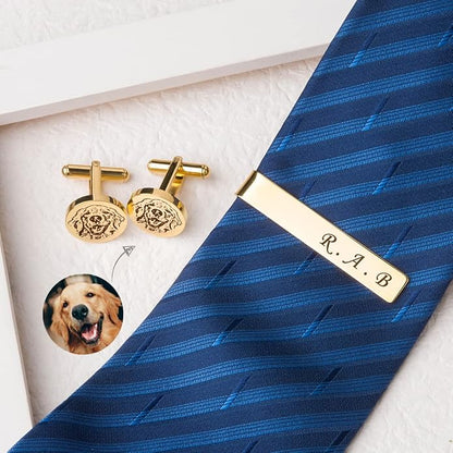 Anavia Pet Portrait & Handwriting Cufflinks Tie Clip Gift Box Set, Personalized - Image 6