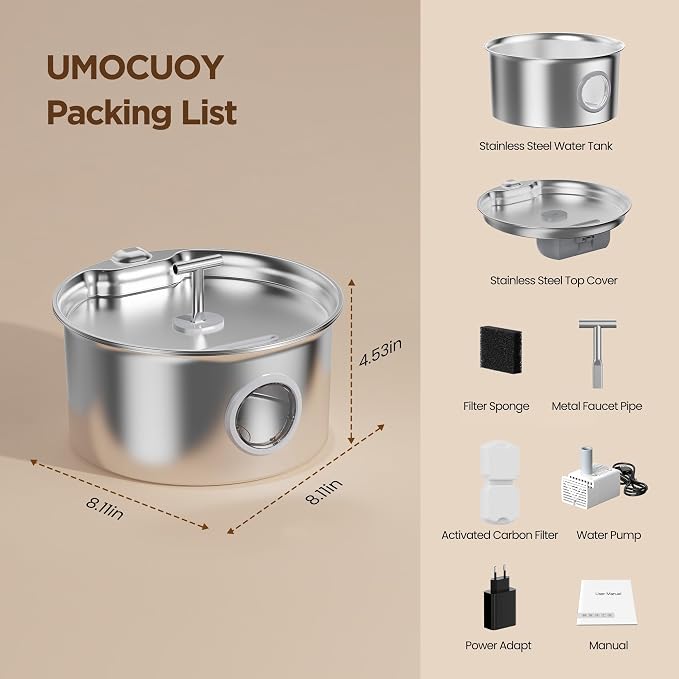 Cat Water Fountain Stainless Steel: 2.6L Cat Fountain - Image 9