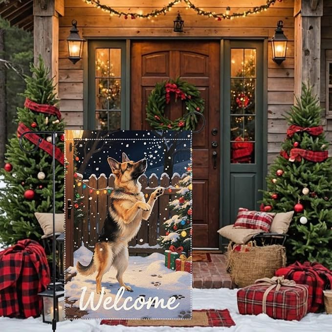 German Shepherd Welcome Garden Flag 12x18 Inch Double Sided Winter Christmas - Image 8