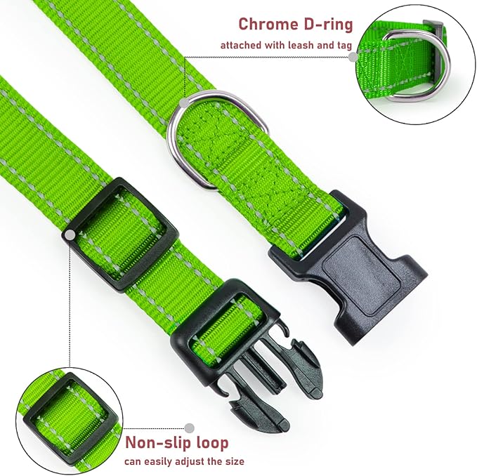 Reflective Dog Collar with Buckle Adjustable Safety Nylon Collars - Image 2