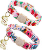Spring Cat Collar-2 Pack Collars Strawberry and Flower Print Breakaway by BoboRainbow
