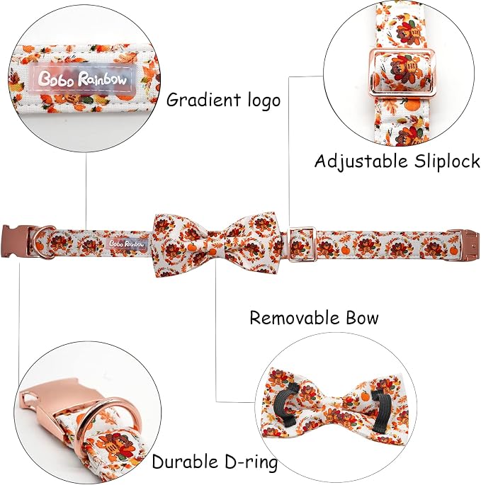 Dog Collar - Thanksgiving Turkey Dog Collar Gift Soft Bow Collar Adjustable - Image 2