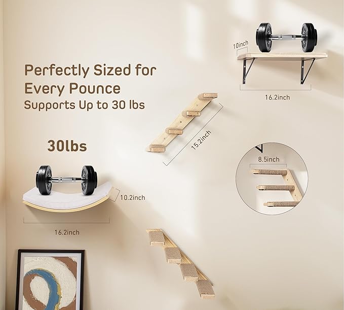 Cat Wall Shelves with Cats Window Perch – 4-Piece Wooden Cat Climbing Furniture - Image 3